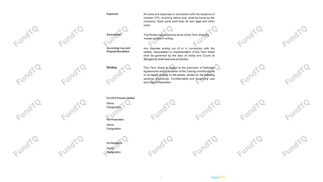 indicative term sheet for investment in startups slide-1