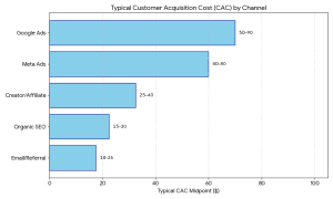 d2c beauty customer acquisition cost by marketing channel